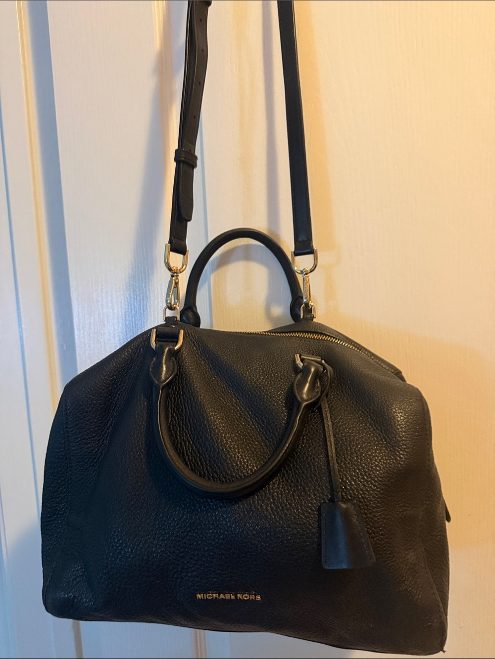Michael Kors Black Pebbled Leather Double-Handle Satchel with Shoulder Strap